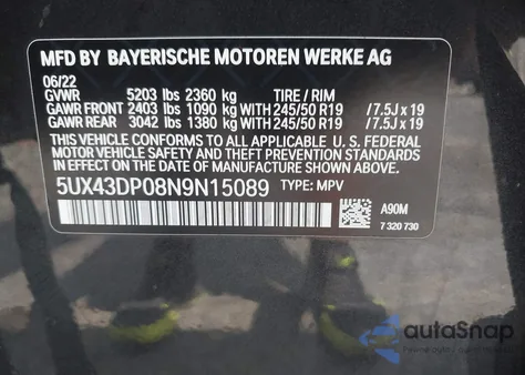 2022 BMW X3 Sdrive30I from USA, damaged, VIN 5UX43DP08N9N15089